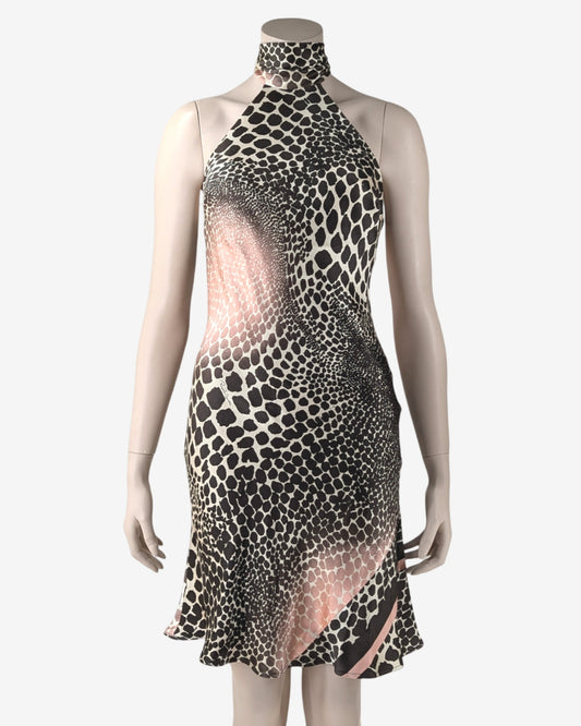 Roberto Cavalli Cheetah Print Silk Halter Dress