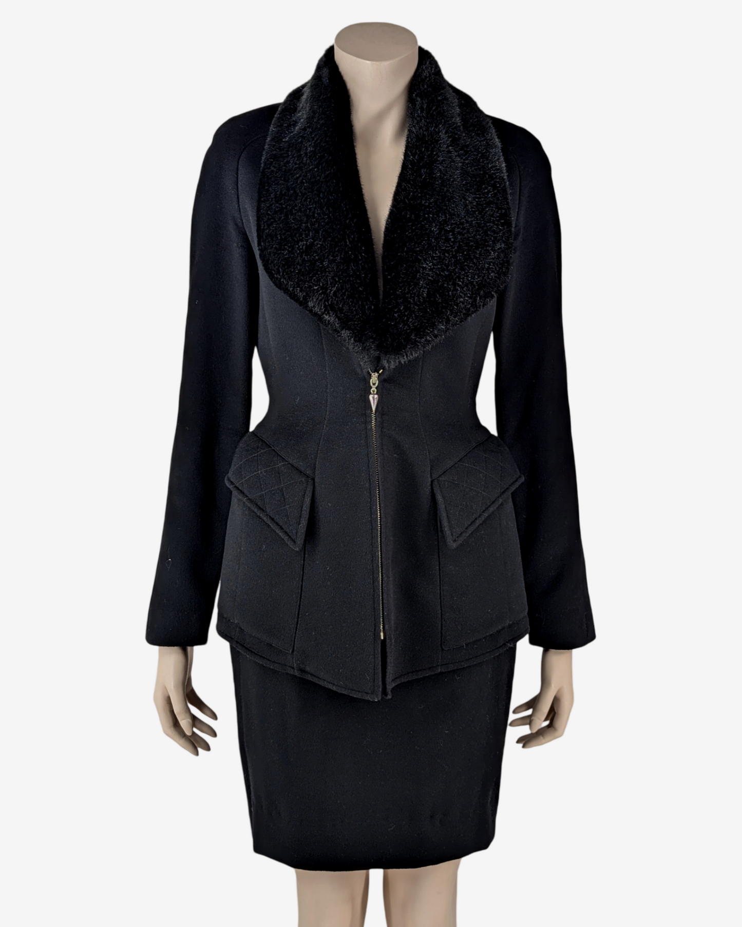 Mugler "Blade Runner" Black Wool Fur Collar Suit