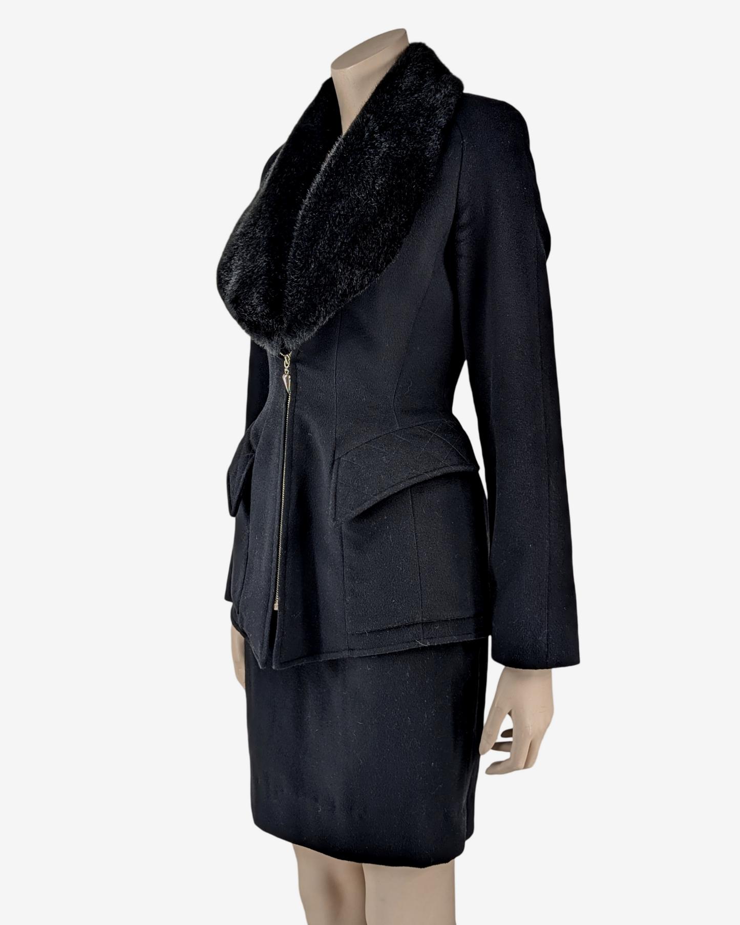 Mugler "Blade Runner" Black Wool Fur Collar Suit