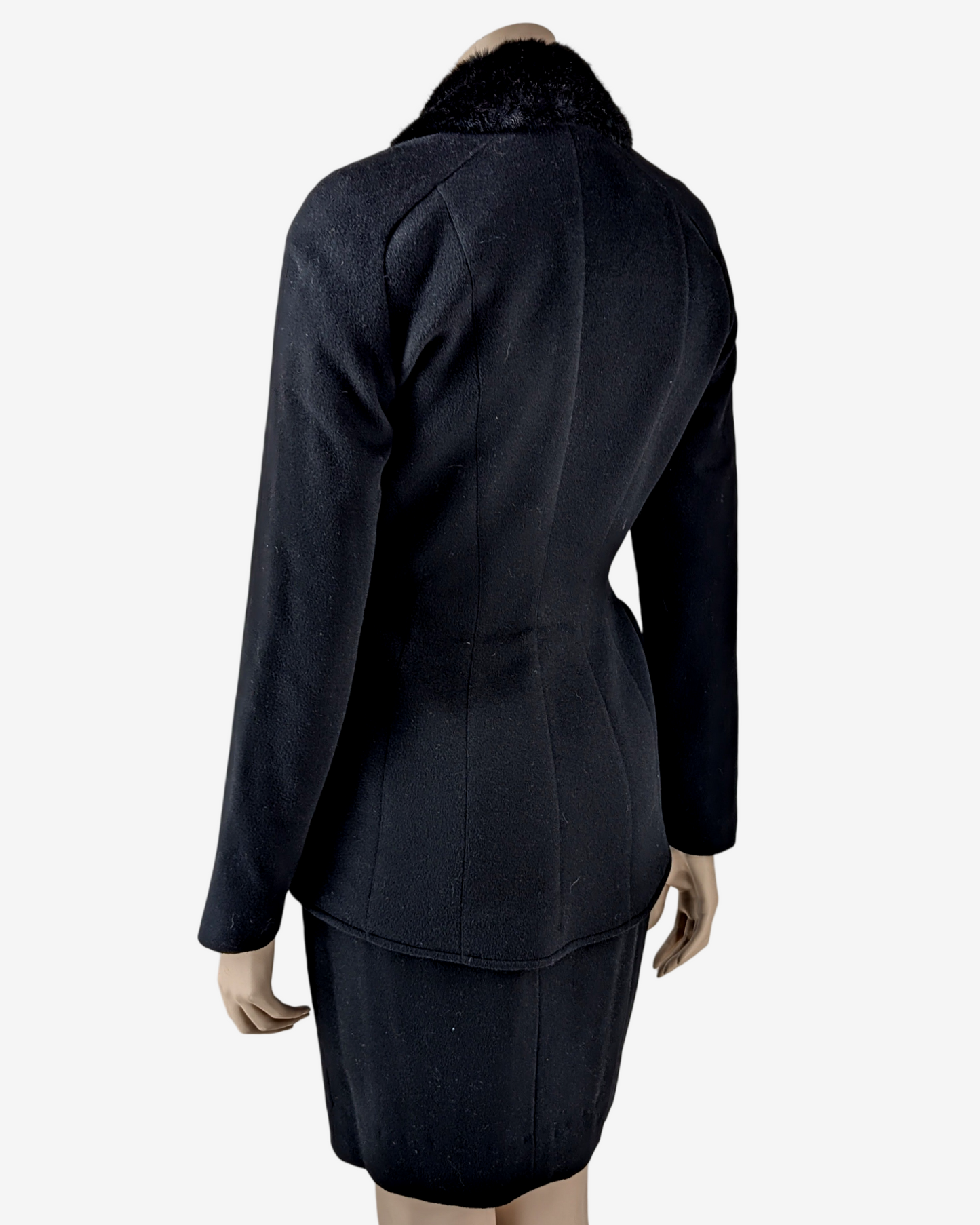 Mugler "Blade Runner" Black Wool Fur Collar Suit