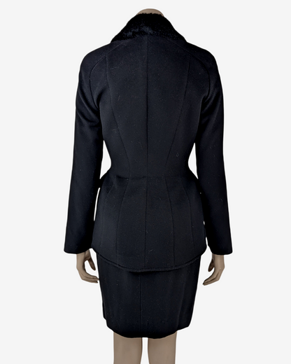 Mugler "Blade Runner" Black Wool Fur Collar Suit