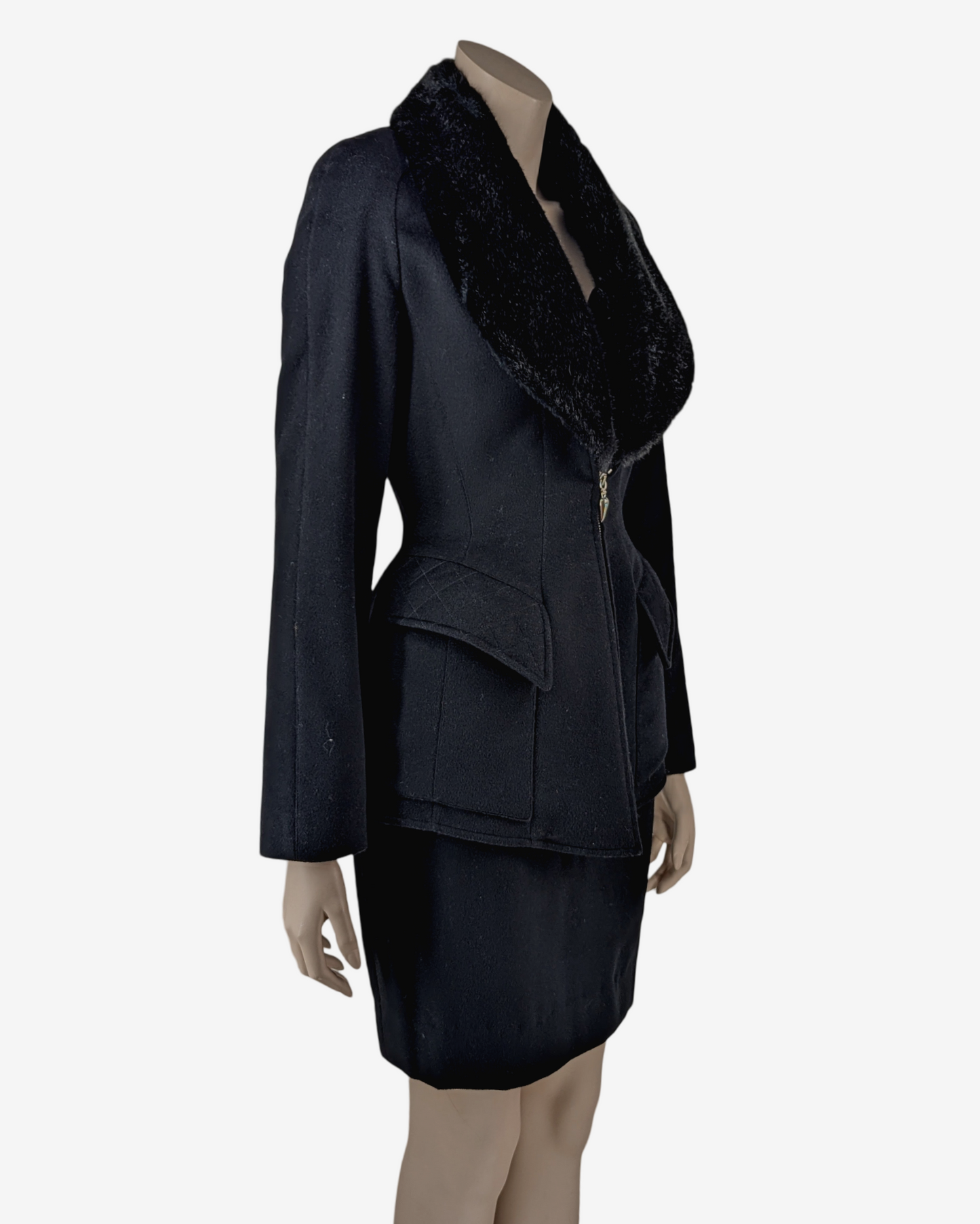 Mugler "Blade Runner" Black Wool Fur Collar Suit