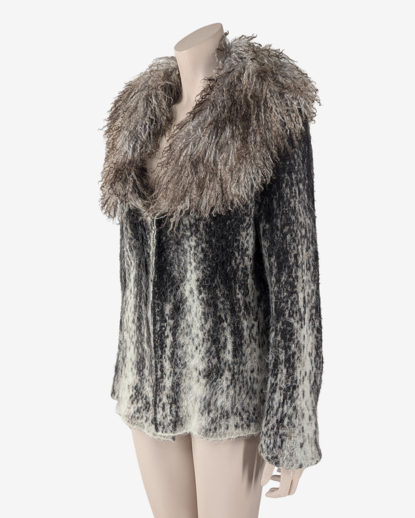 Roberto Cavalli mohair cardigan with Mongolian fur collar