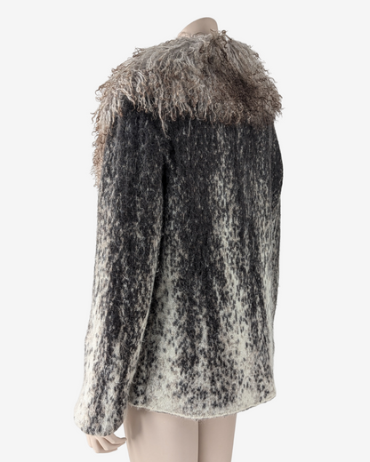 Roberto Cavalli mohair cardigan with Mongolian fur collar