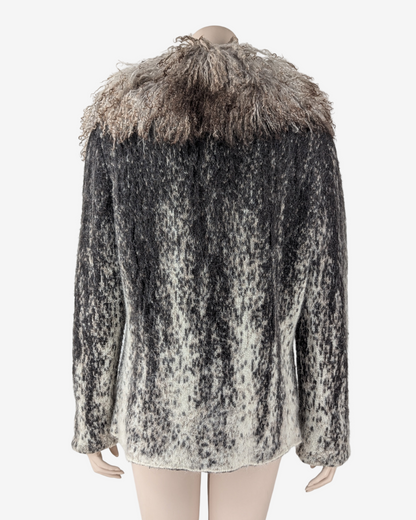 Roberto Cavalli mohair cardigan with Mongolian fur collar