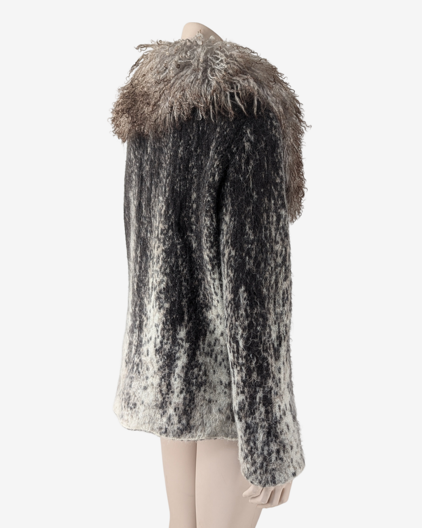 Roberto Cavalli mohair cardigan with Mongolian fur collar