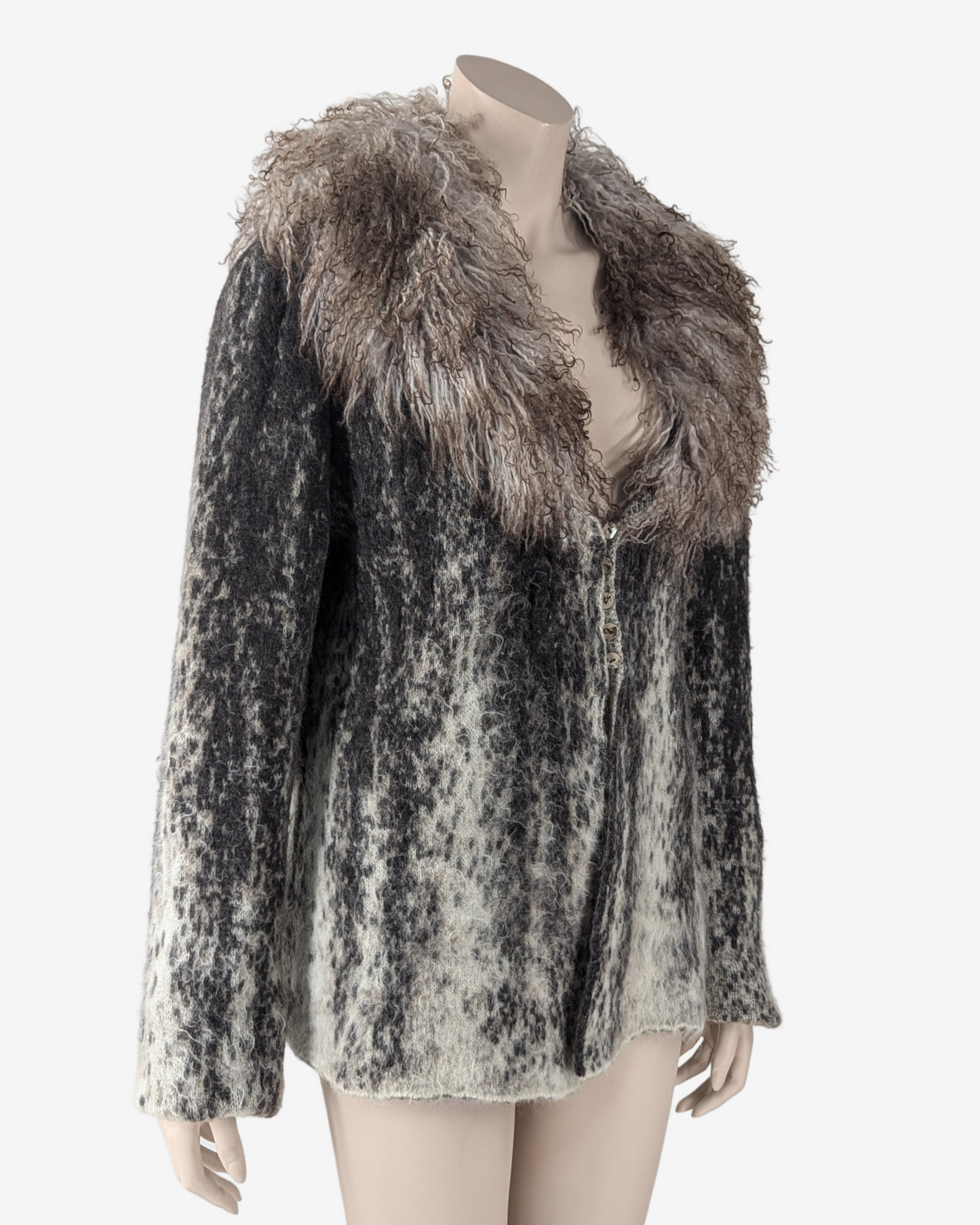 Roberto Cavalli mohair cardigan with Mongolian fur collar