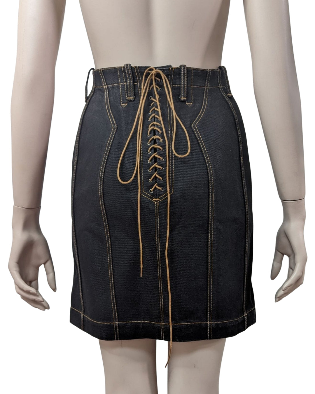 High waisted lace up denim skirt hotsell