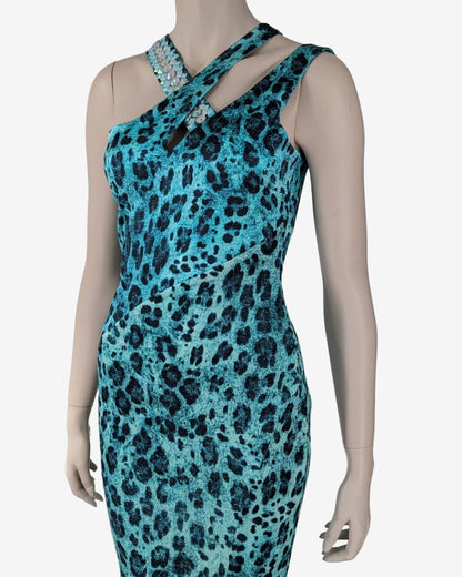 Blumarine Fall 2012 Turqoise Animal Print Dress