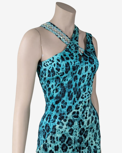 Blumarine Fall 2012 Turqoise Animal Print Dress