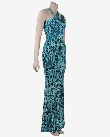 Blumarine Fall 2012 Turqoise Animal Print Dress