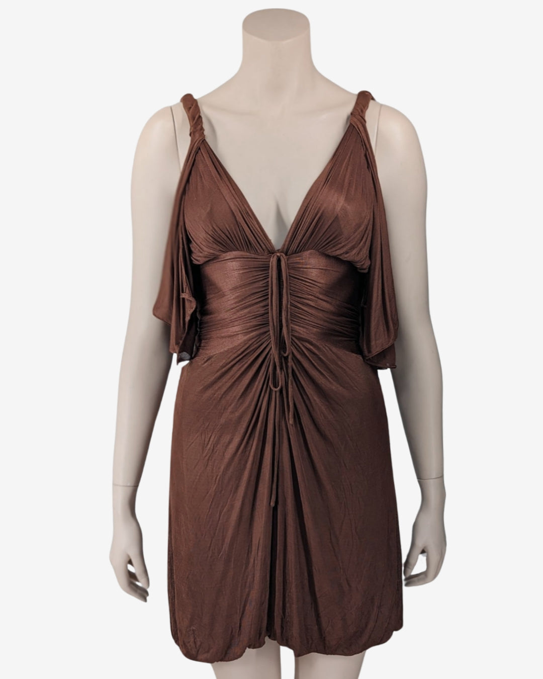 Gucci by Tom Ford Draped Brown Mini Dress S/S 2003