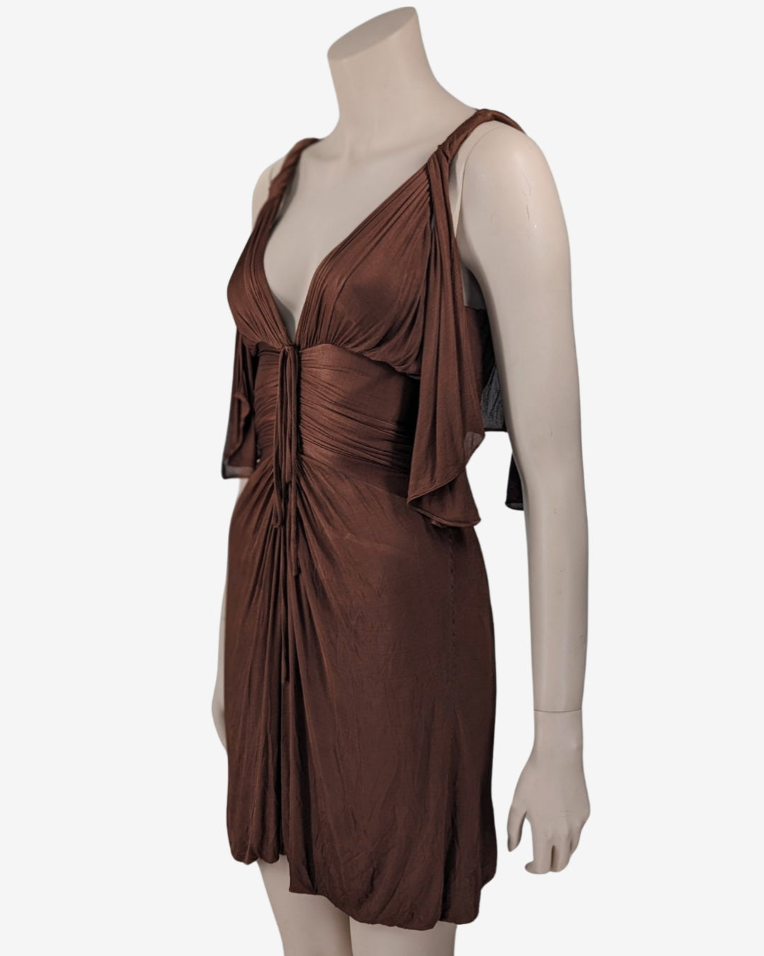 Gucci by Tom Ford Draped Brown Mini Dress S/S 2003