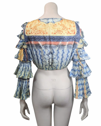 Jean Paul Gaultier Money Print Multi-Rufles Crop Top at SoirVintage