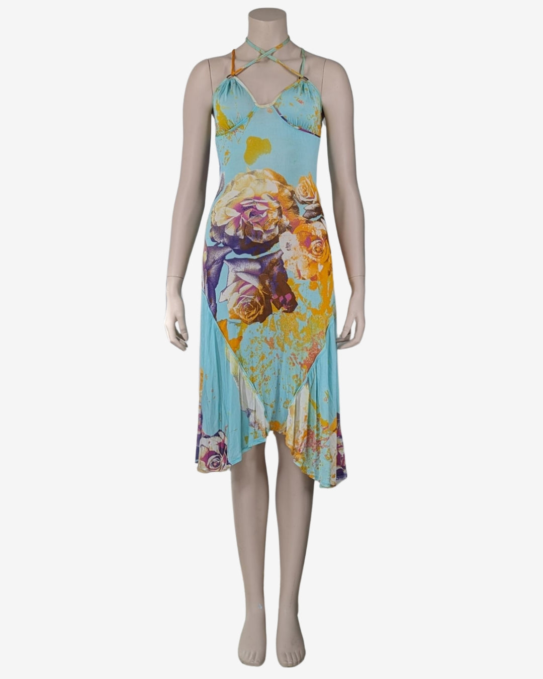 Just Cavalli Criss-Cross Straps Floral Print Dress