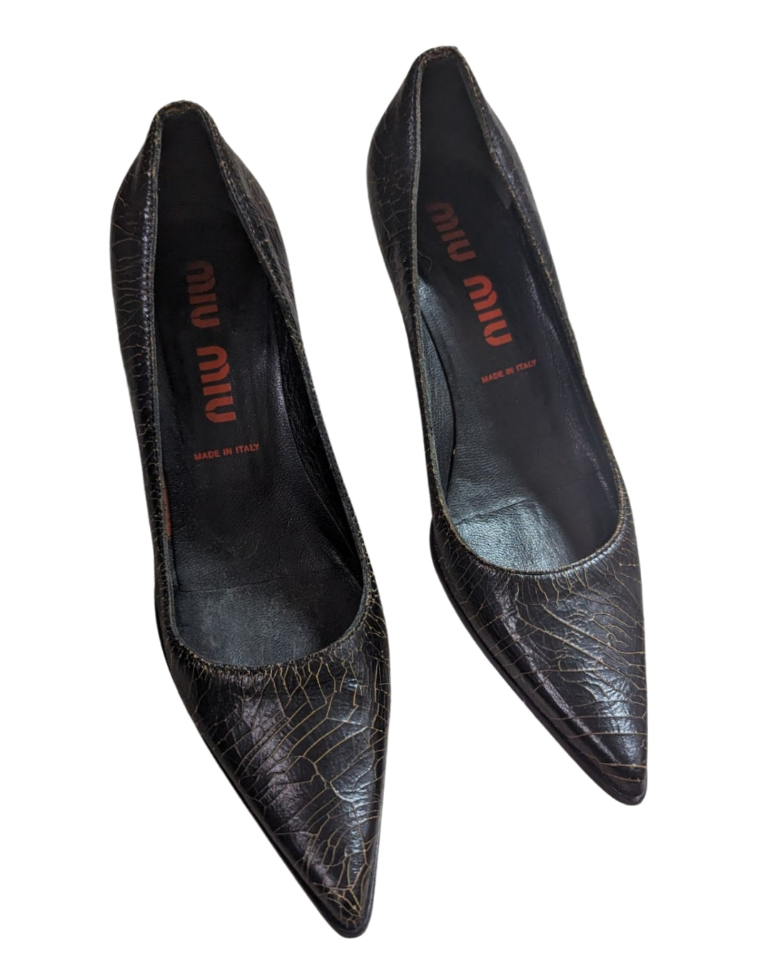 Miu Miu Cracked Leather Heels 37 at SoirVintage