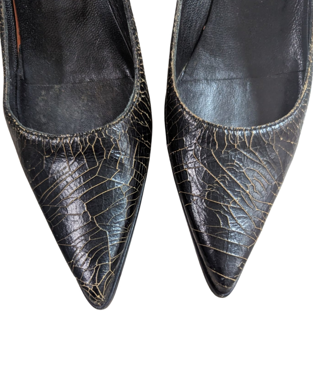 Miu Miu Cracked Leather Heels 37 at SoirVintage