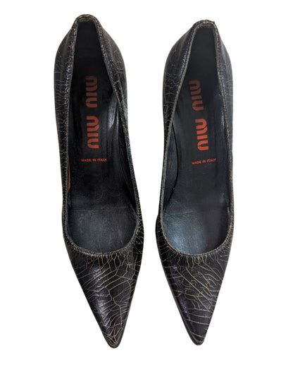 Miu Miu Cracked Leather Heels 37 at SoirVintage