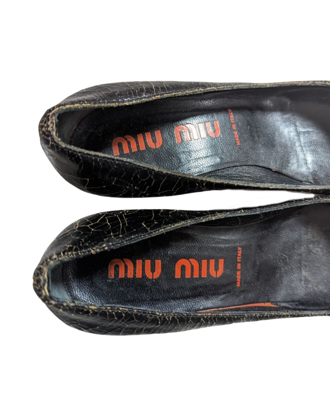 Miu Miu Cracked Leather Heels 37 at SoirVintage