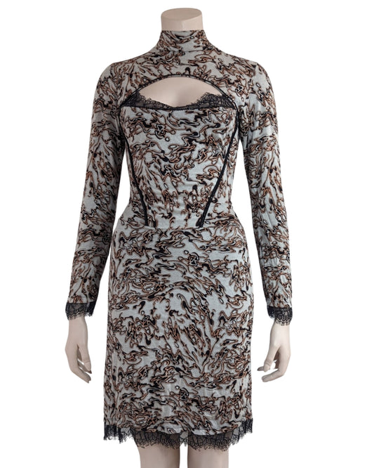 Plein Sud Flame Print and Cut Out Dress