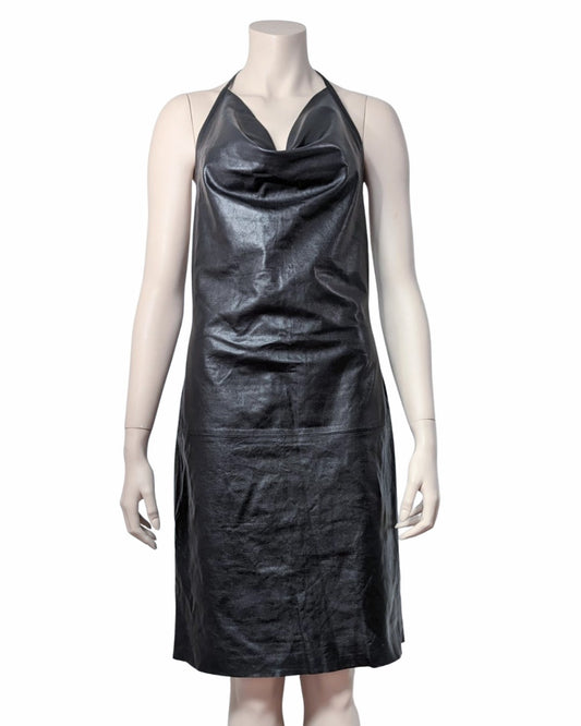 Plein Sud Black Leather Halter Midi Dress at Soir Vintage