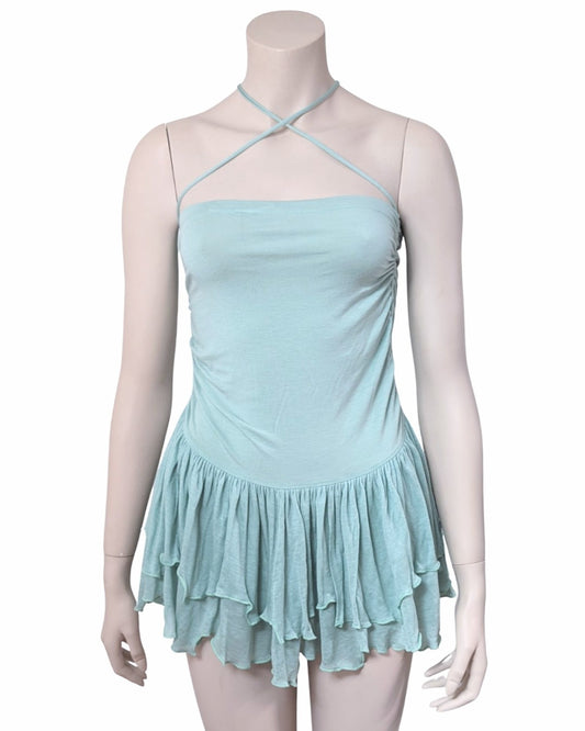 Plein Sud Turquoise Draped Bustier Top at SoirVintage