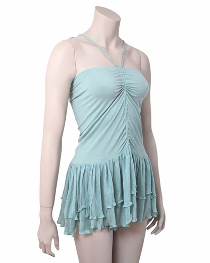 Plein Sud Turquoise Draped Bustier Top at SoirVintage