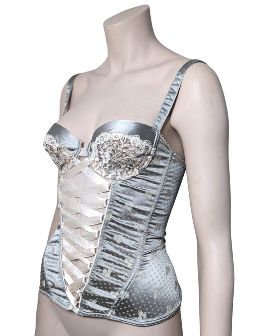 Ravage Satin Grey Ribbon Lace Corset