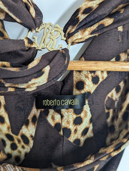 Roberto Cavalli Floral Graphic and Animal Halter Mini Dress