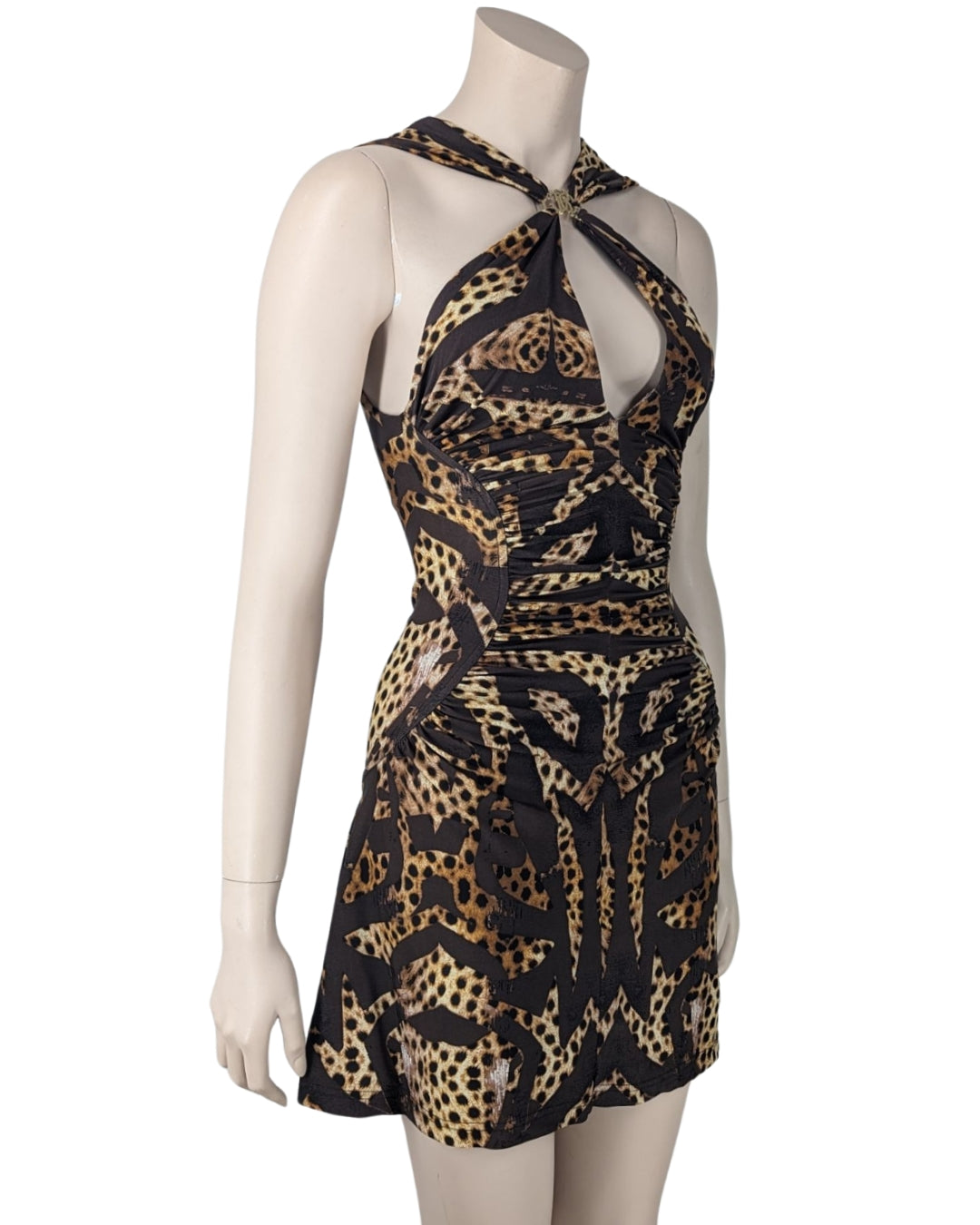 Roberto Cavalli Floral Graphic and Animal Halter Mini Dress