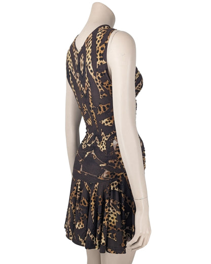 Roberto Cavalli Floral Graphic and Animal Halter Mini Dress