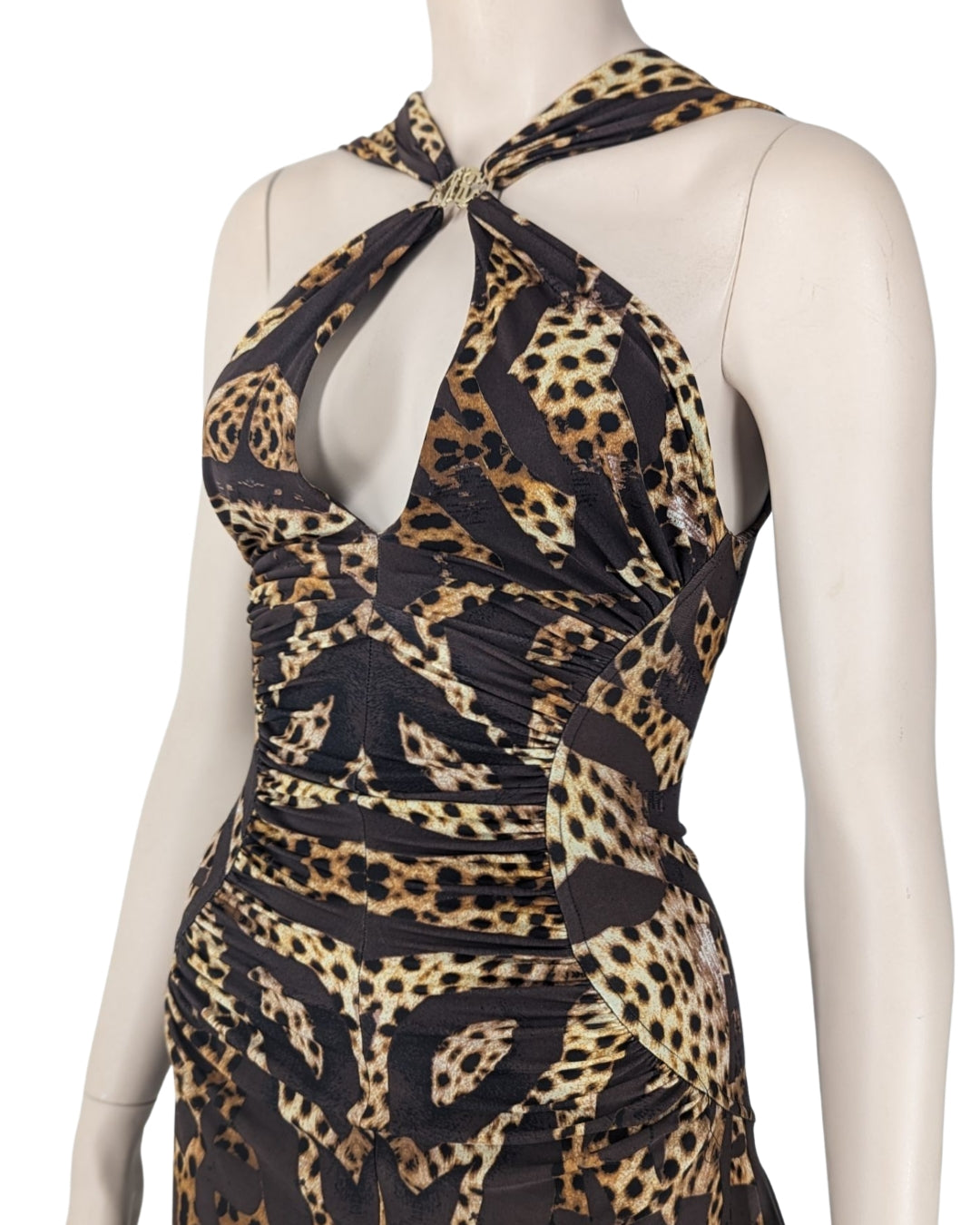 Roberto Cavalli Floral Graphic and Animal Halter Mini Dress