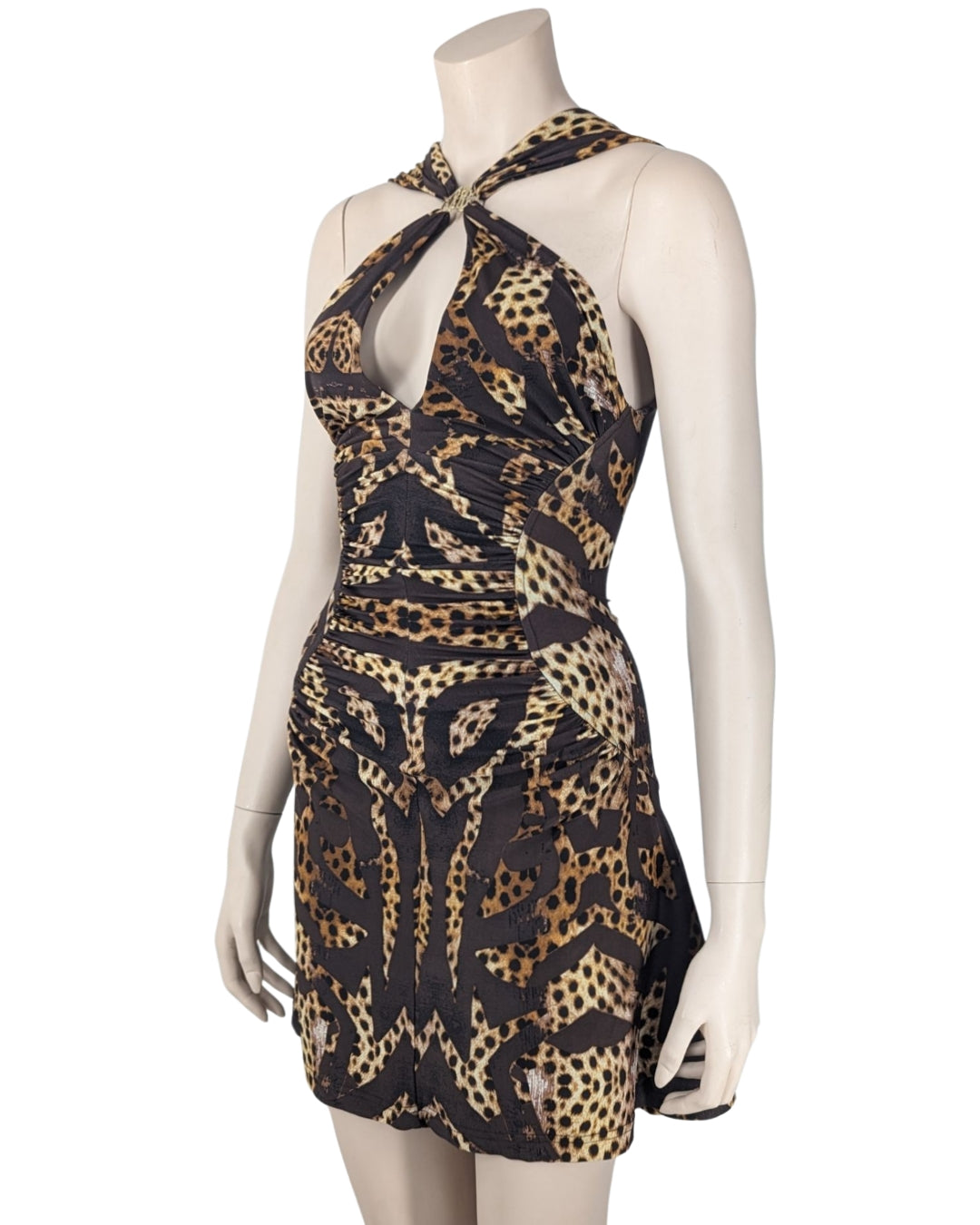 Roberto Cavalli Floral Graphic and Animal Halter Mini Dress