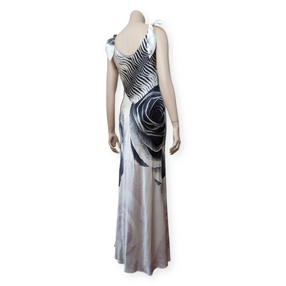 S/S 2000 ROBERTO CAVALLI BLACK ROSES MAXI DRESS at SoirVintage