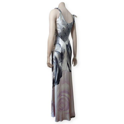 S/S 2000 ROBERTO CAVALLI BLACK ROSES MAXI DRESS at SoirVintage