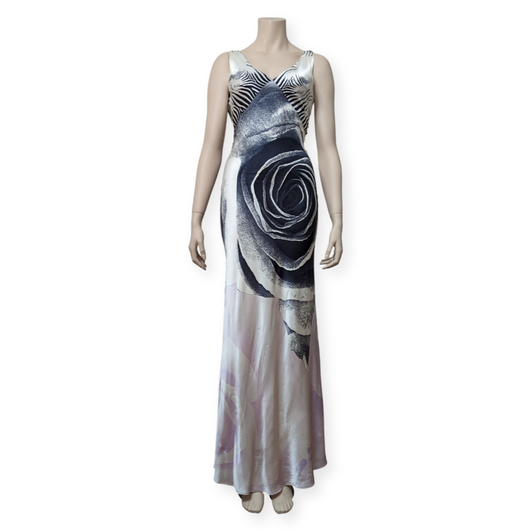 S/S 2000 ROBERTO CAVALLI BLACK ROSES MAXI DRESS at SoirVintage