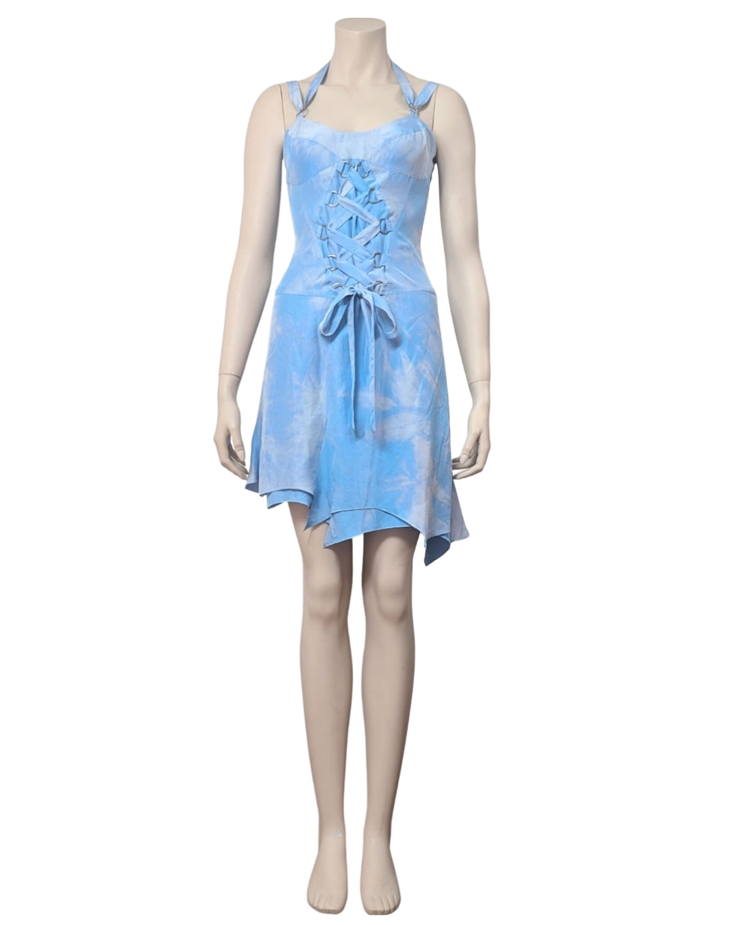 Versace Jeans Couture Asymmetric Lace up Silk Fairy dress at SoirVintage