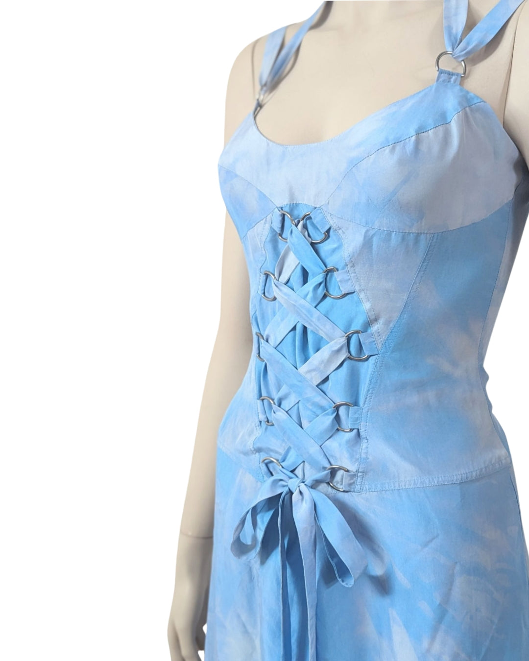 Versace Jeans Couture Asymmetric Lace up Silk Fairy dress at SoirVintage