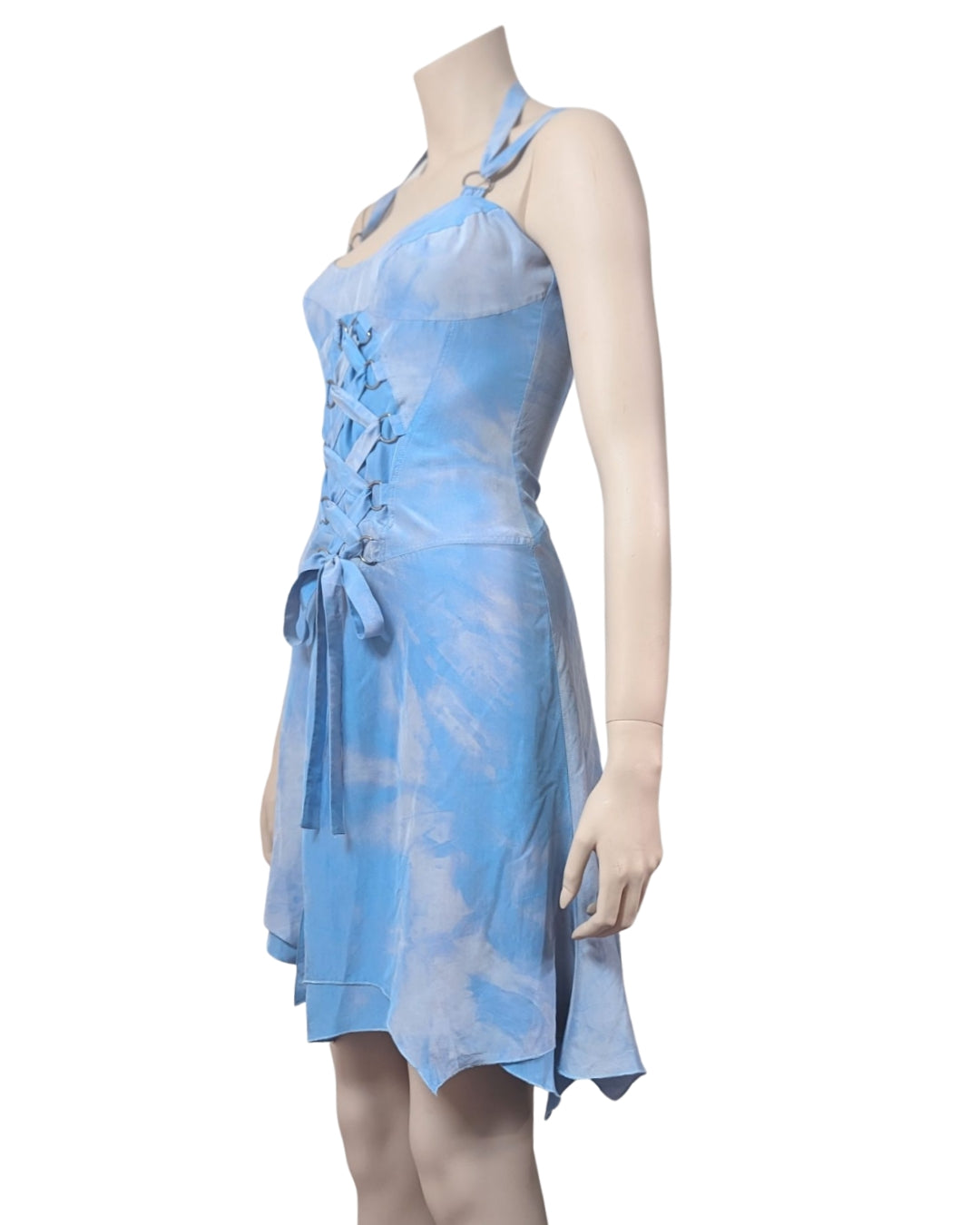 Versace Jeans Couture Asymmetric Lace up Silk Fairy dress at SoirVintage