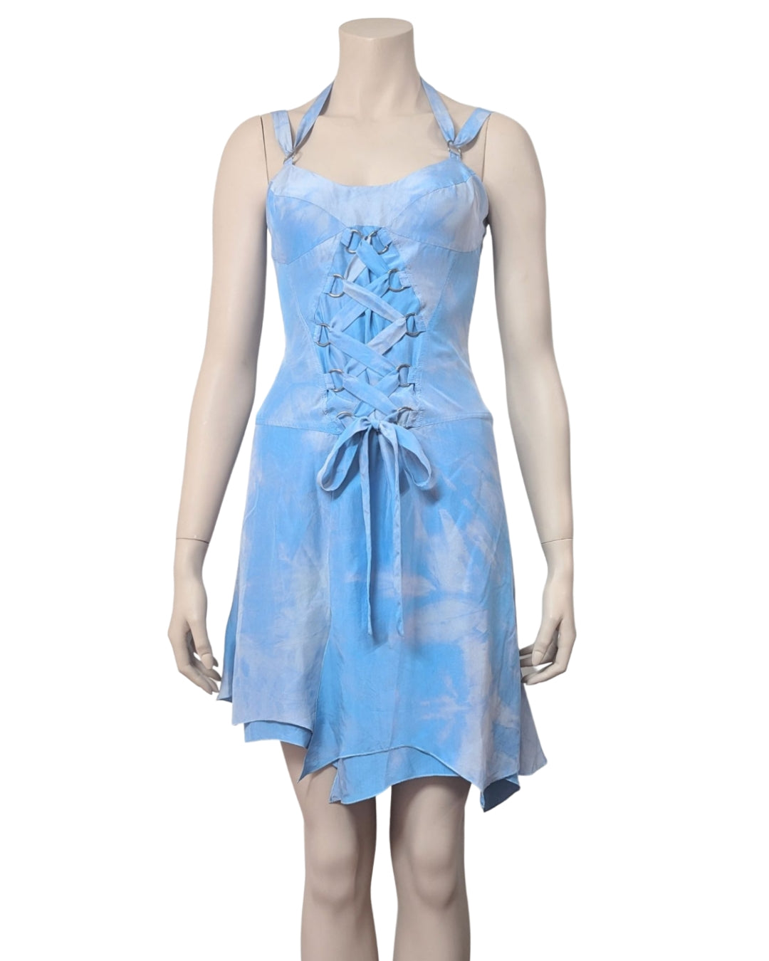 Versace Jeans Couture Asymmetric Lace up Silk Fairy dress at SoirVintage