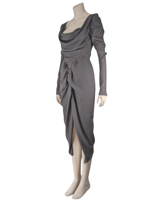 Vivienne Westwood Satin Grey Draped Dress with Corset Design