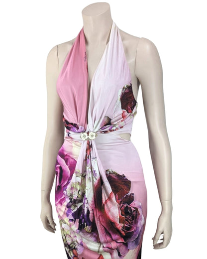 Roberto Cavalli Floral Print Halter Gown