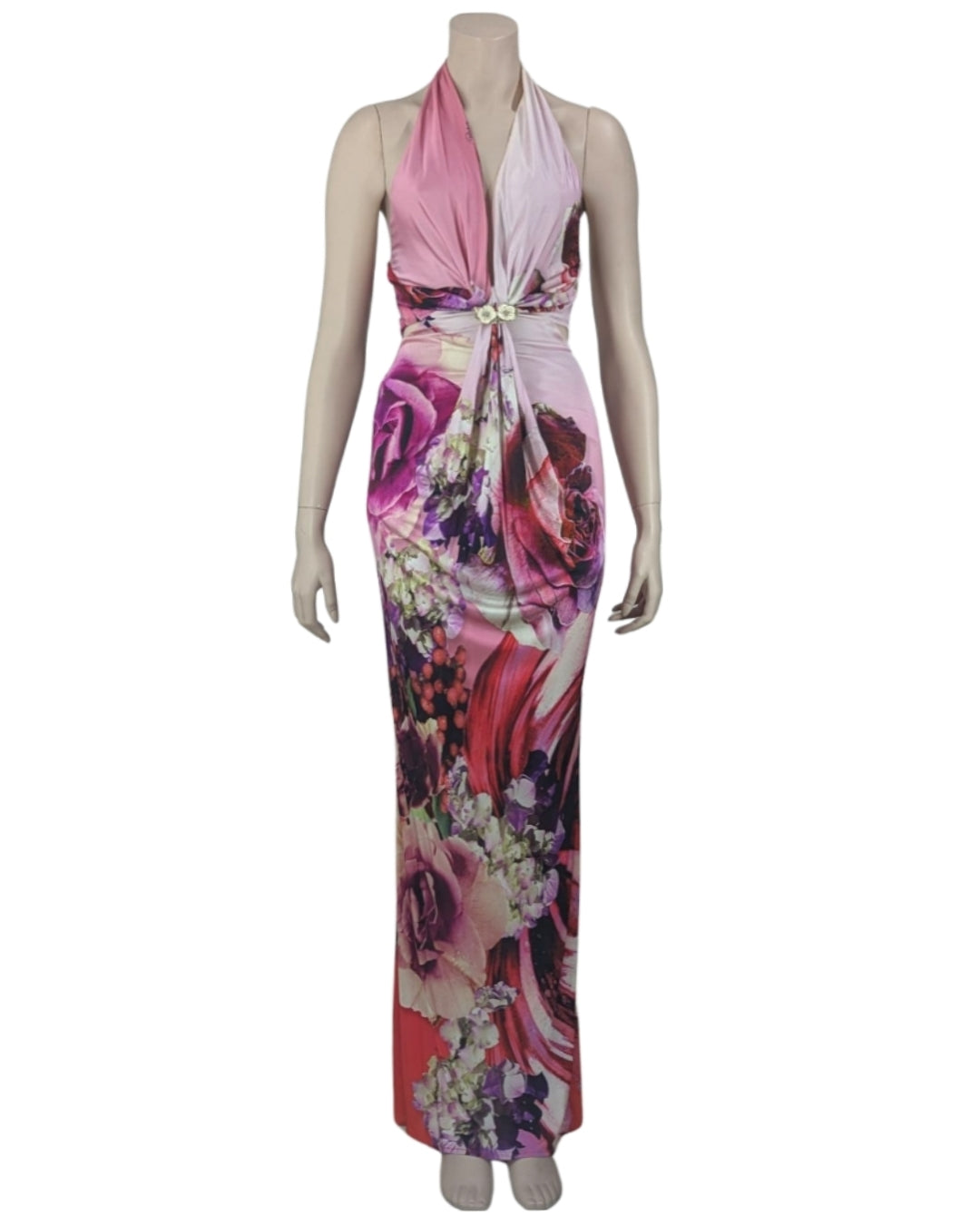 Roberto Cavalli Floral Print Halter Gown