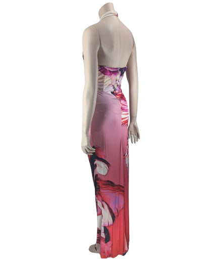 Roberto Cavalli Floral Print Halter Gown