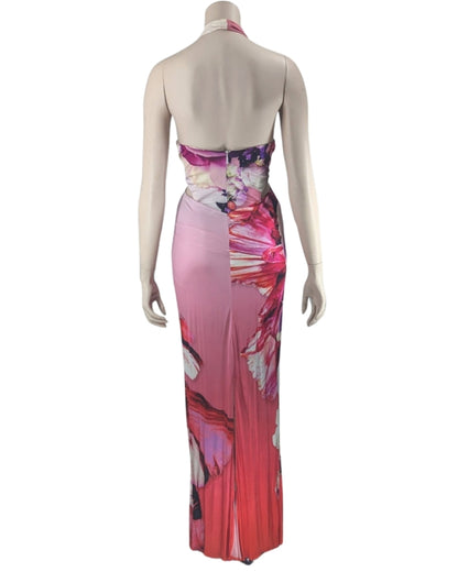 Roberto Cavalli Floral Print Halter Gown