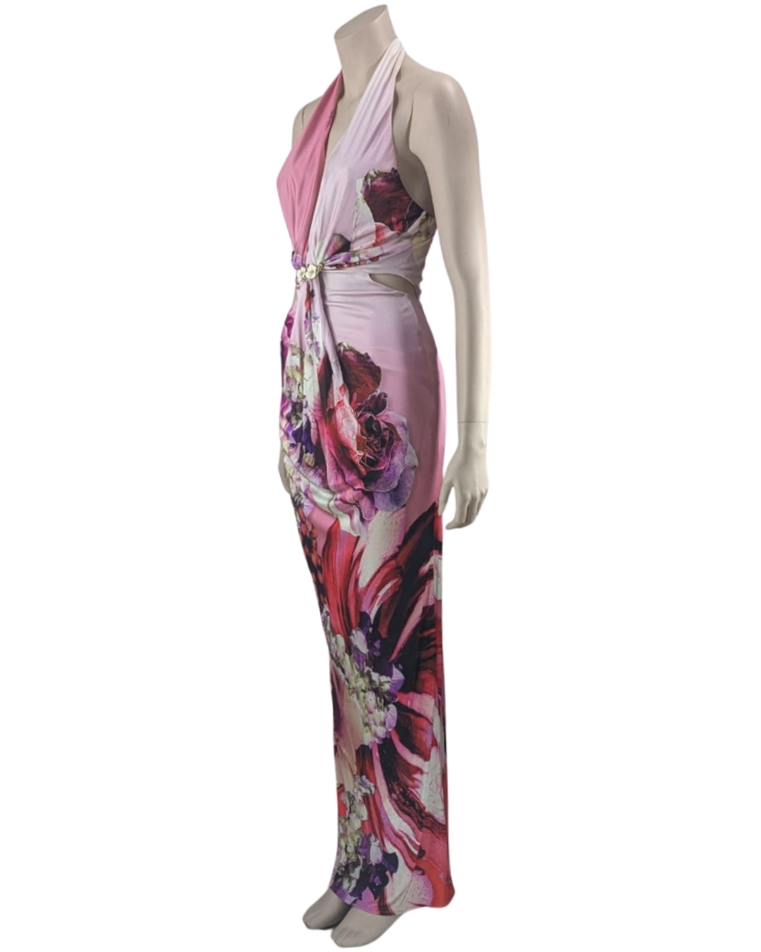 Roberto Cavalli Floral Print Halter Gown