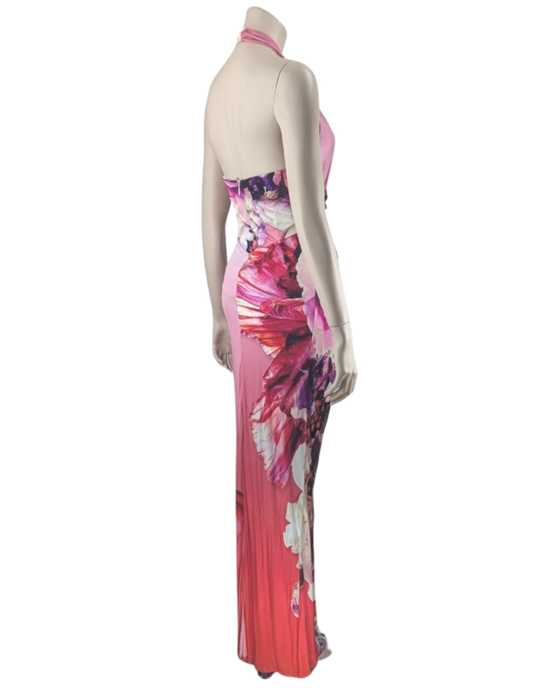 Roberto Cavalli Floral Print Halter Gown