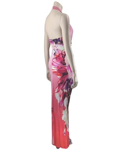 Roberto Cavalli Floral Print Halter Gown