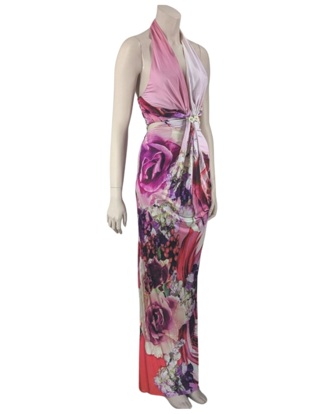 Roberto Cavalli Floral Print Halter Gown