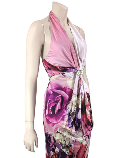 Roberto Cavalli Floral Print Halter Gown